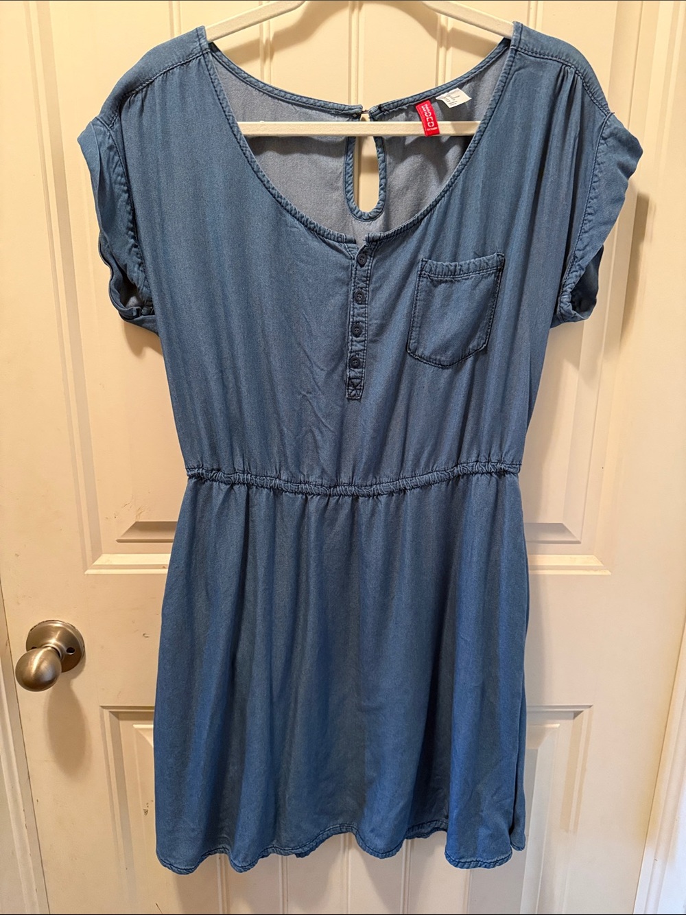 Casual Light Blue Chambray Button Front Dress